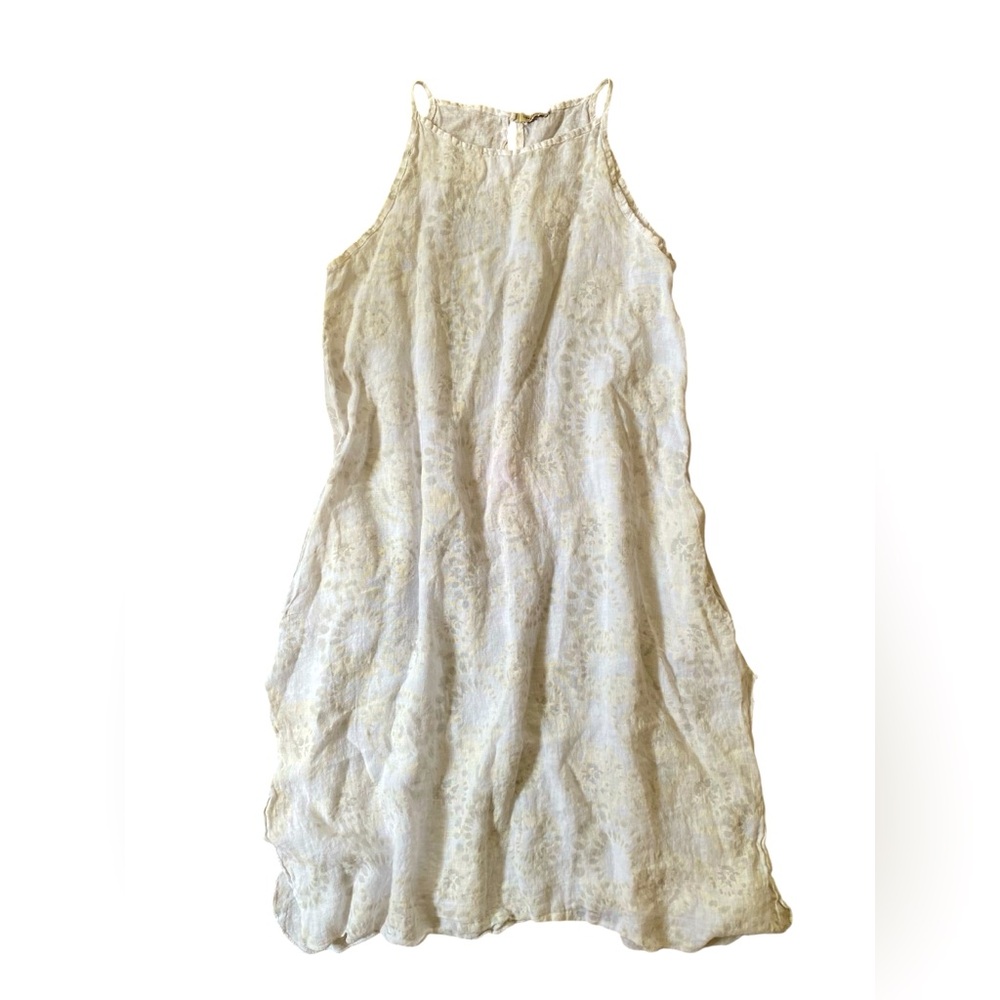 NWOT Lungo L'Arno 100% Linen Floral Asymmetric Dress Pockets! Italy, Sz L
